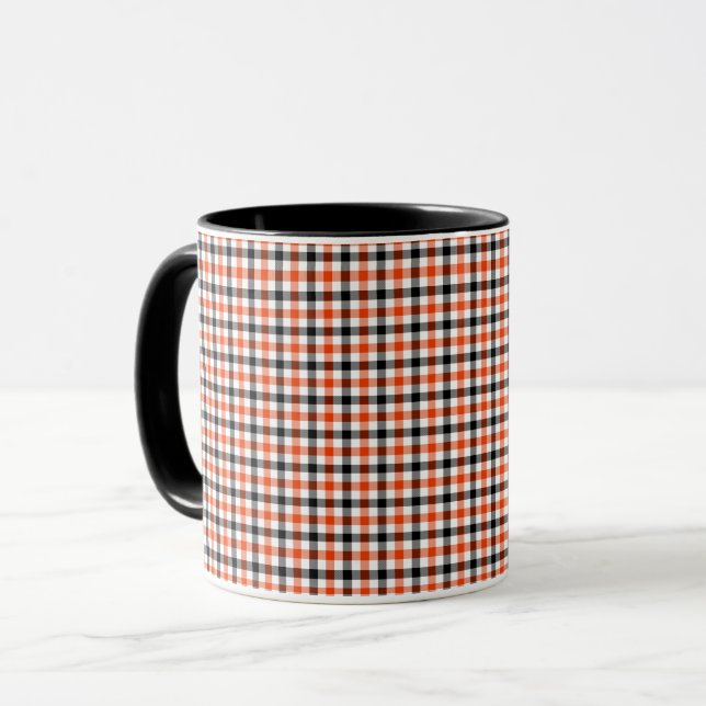 Caneca Xadrez Gingham Laranja Preto e Branco (Frente Esquerda)