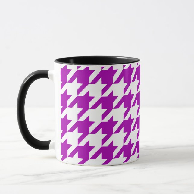 Caneca Xadrez Houndstooth Branco Roxo (Esquerda)