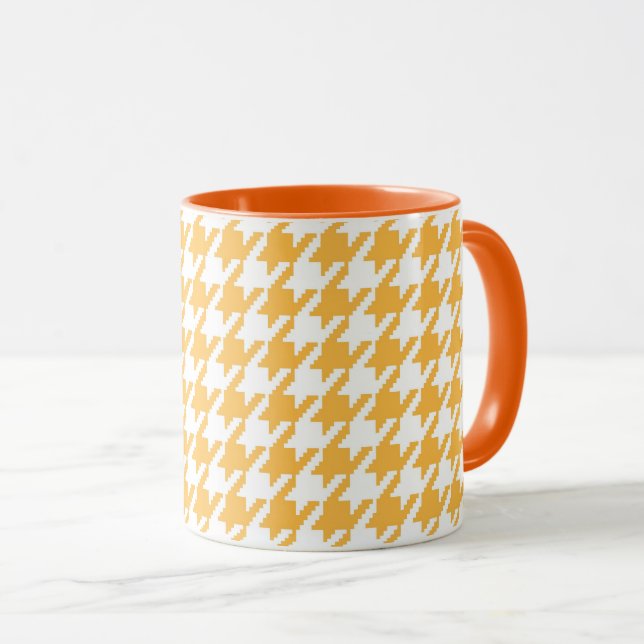 Caneca Xadrez Houndstooth Clássico Amarelo Brilhante e Br (Frente Esquerda)