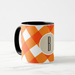 Caneca Xadrez Laranja Branco Kraft Rústico Monograma Inic