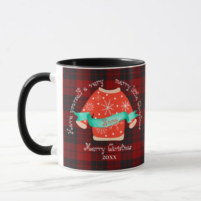 Caneca Xadrez Negra Vermelha Doce Suado Feliz Natal (Esquerda)