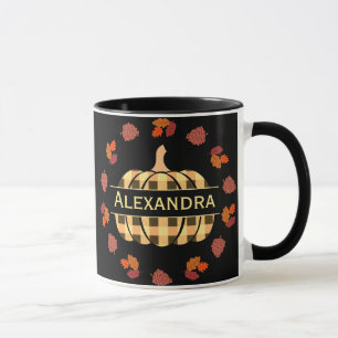 Caneca Xadrez Pumpkin E Folhas De outono