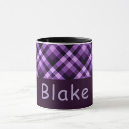 Caneca Xadrez Roxo de ameixa Moderna Monograma 11 Oz Mug