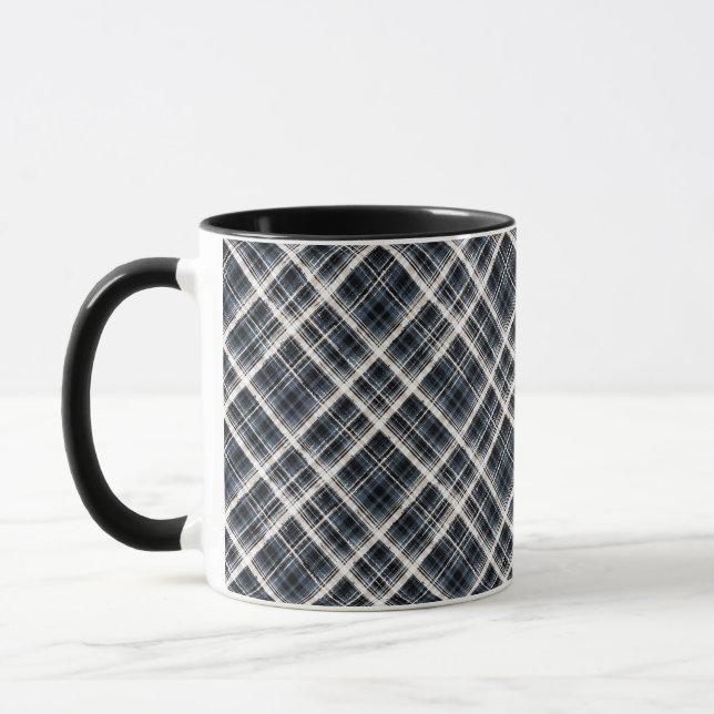 Caneca xadrez tartan clássica textura branca preta (Esquerda)