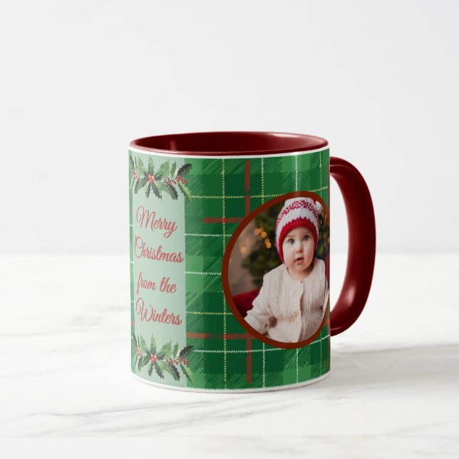 Caneca Xadrez Verde da Família Personalizada (Frente Esquerda)