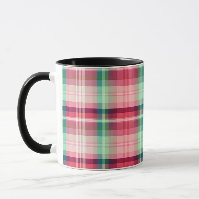 Caneca Xadrez Verde de Tartan Rosa (Esquerda)