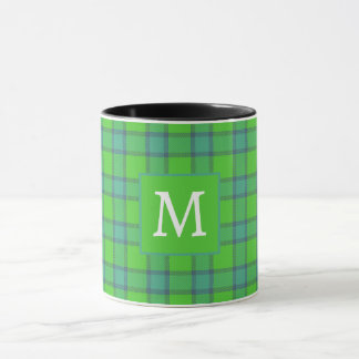 Caneca  xadrez verde e azul com monograma nome