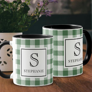 Caneca Xadrez Verde e Branco com Tipografia Preta Monogra
