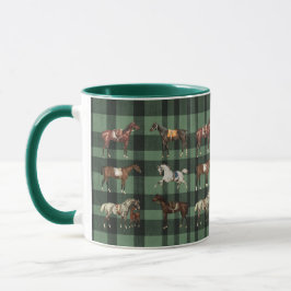 Caneca Xadrez Verde Elegante Vintage com Cavalos Selados