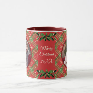 Caneca Xadrez Vermelha de Natal da Família Personalizada