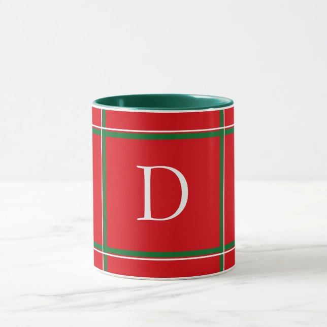 Caneca Xadrez Vermelha, verde e Natal branco, iniciais (Centro)