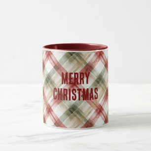 Caneca Xadrez Vermelho Branco Verde Listras Natal