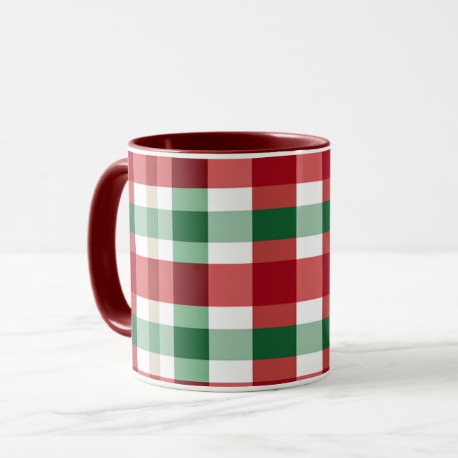 Caneca Xadrez Vermelho Verde Branco Alegre Rústico Caseir (Frente Esquerda)