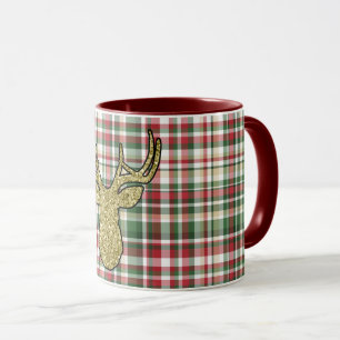 Caneca Xadrez XMAS de Natal Tartan Dourada Coffee Mug