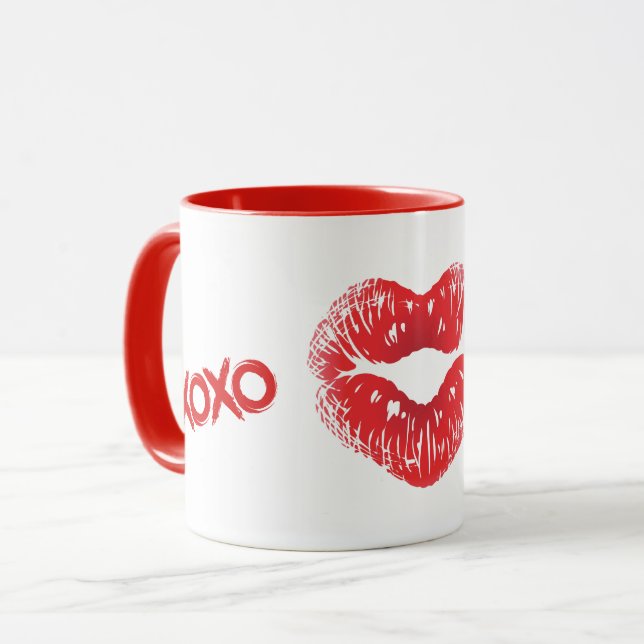 Caneca Xoxo Kiss Heart Kiss Lábios Mug (Frente Esquerda)