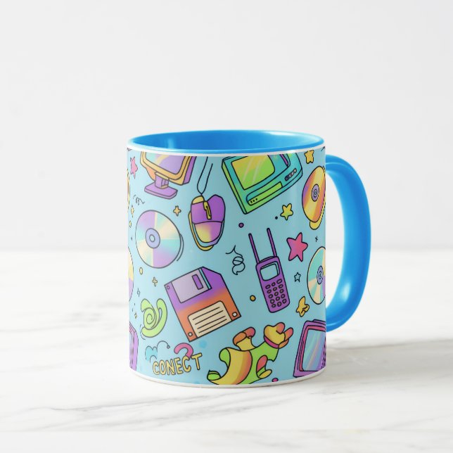 Caneca Y2K Retro Tech Aesthetic Doodle Coffee Mug (Frente Esquerda)