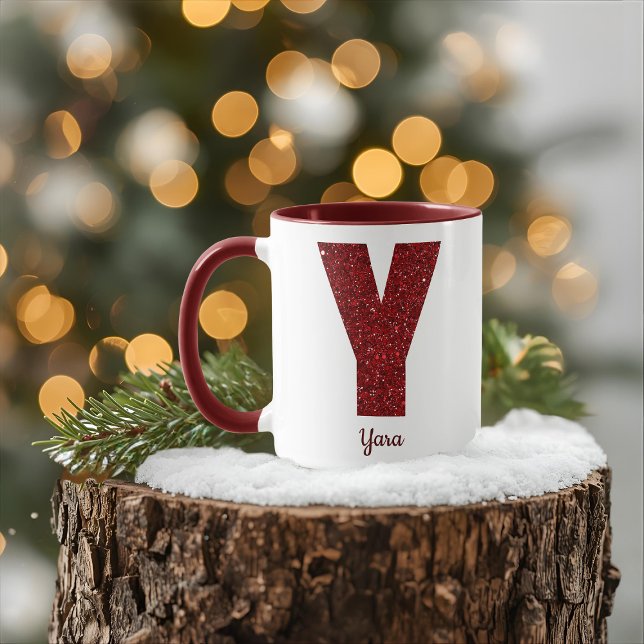 Caneca Y de Monograma Brilhante Moderno com Nome (Criador carregado)