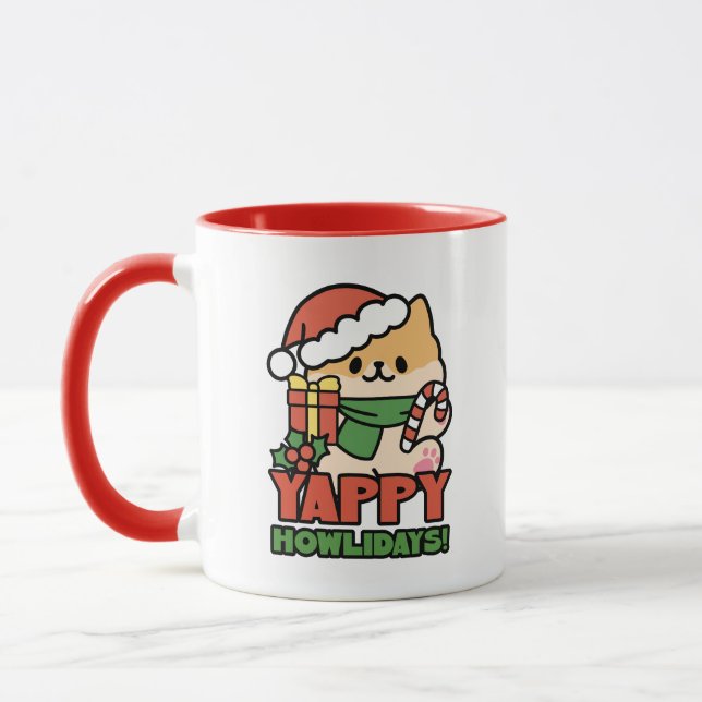 Caneca Yappy Howlidays - Bela Cartoon de Cão de Natal (Esquerda)