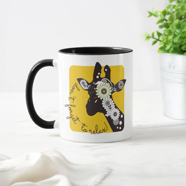 Caneca Yellow Funky Funny Paisley Giraffe Coffee (Criador carregado)