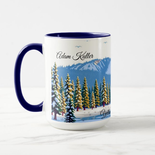 Caneca Yellowstone Winter Snow Covered Pines Custom (Esquerda)