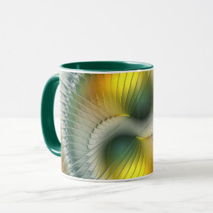 Caneca Yin Yang Verde Amarelo Abstrato Colorido Fractal