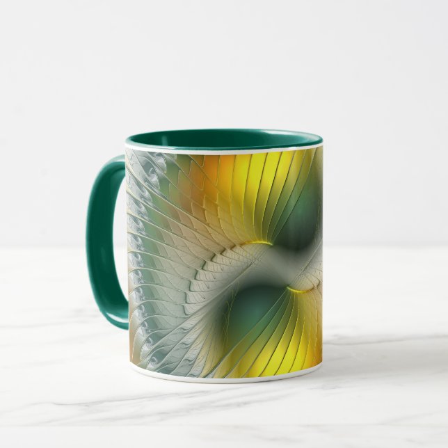 Caneca Yin Yang Verde Amarelo Abstrato Colorido Fractal (Frente Esquerda)
