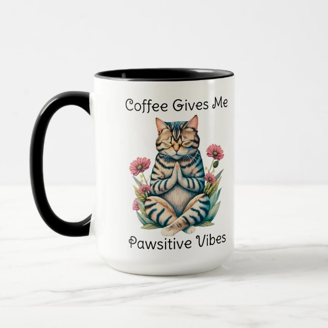 Caneca Yoga Bonita Engraçada Cat Serenidade Floral Café L (Esquerda)