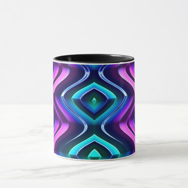 Caneca ~ Zany 3D Fractal ~ Purple Aqua Black ~ (Centro)