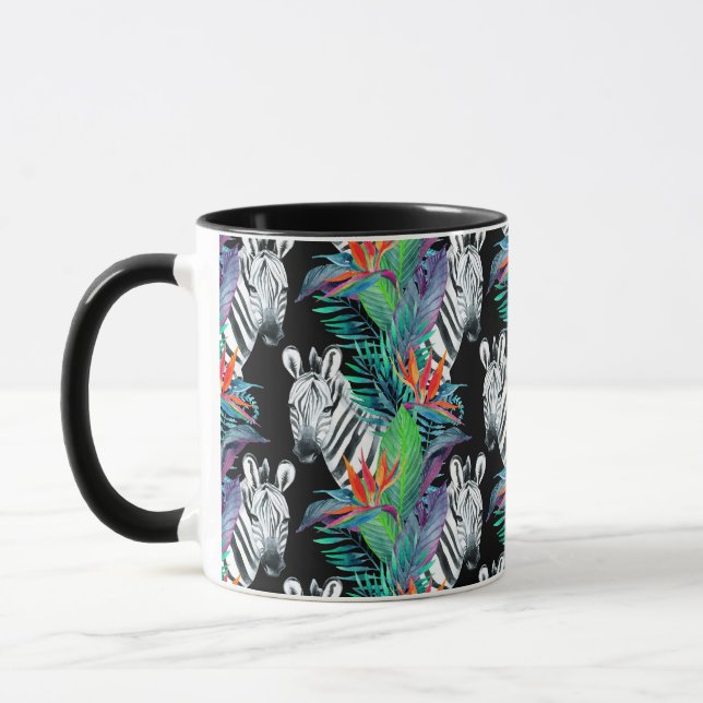 Caneca Zebra e teste padrão de flores exótico (Esquerda)