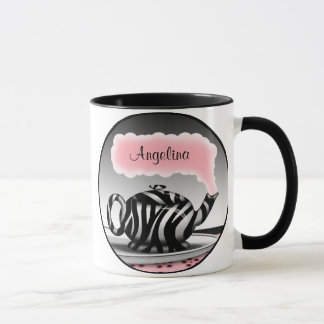 Caneca Zebra Print Teapot Pink Personalised Mug