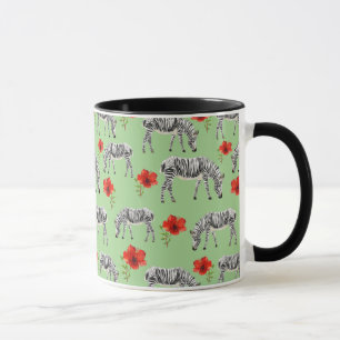 Caneca Zebras entre flores do hibiscus