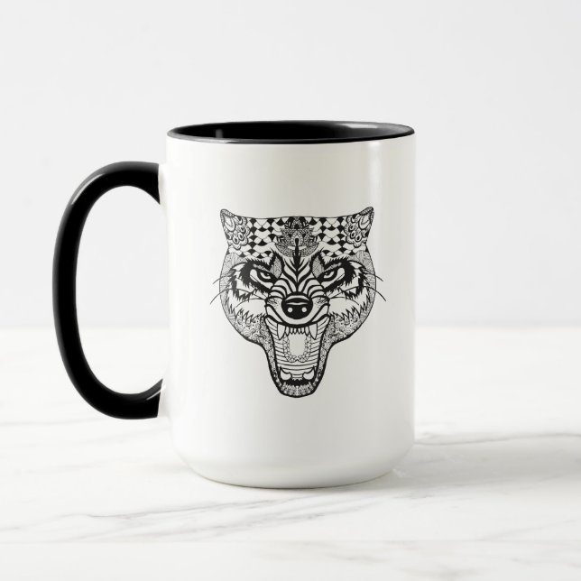 Caneca Zentangle inspirou o lobo (Esquerda)