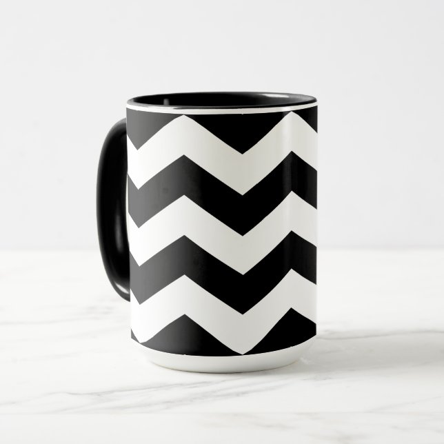 Caneca Zigzag Chevron Preto E Branco (Frente Esquerda)