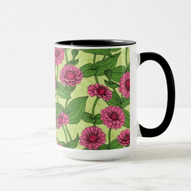 Caneca Zinnias cor-de-rosa em verde claro (Direita)