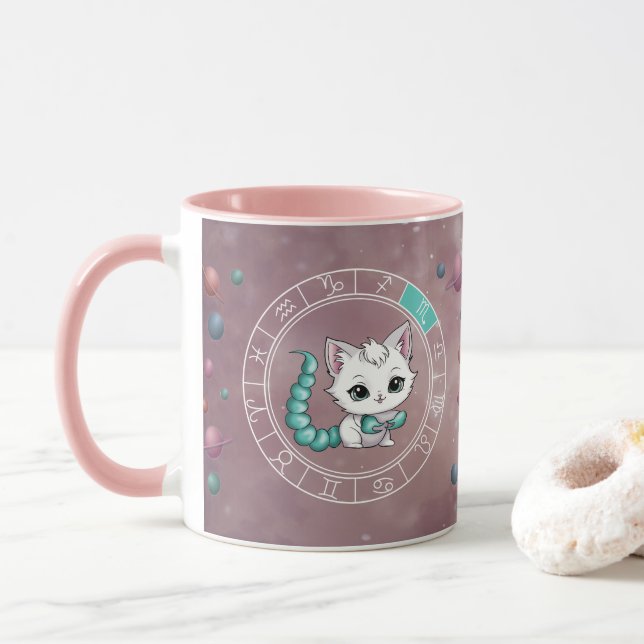 Caneca Zodiac Scorpio Cute Cat Planet Astrologia (Com Donut)