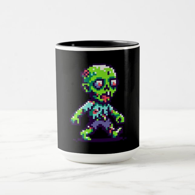 Caneca Zombie Halloween engraçado de 8 bits (Centro)