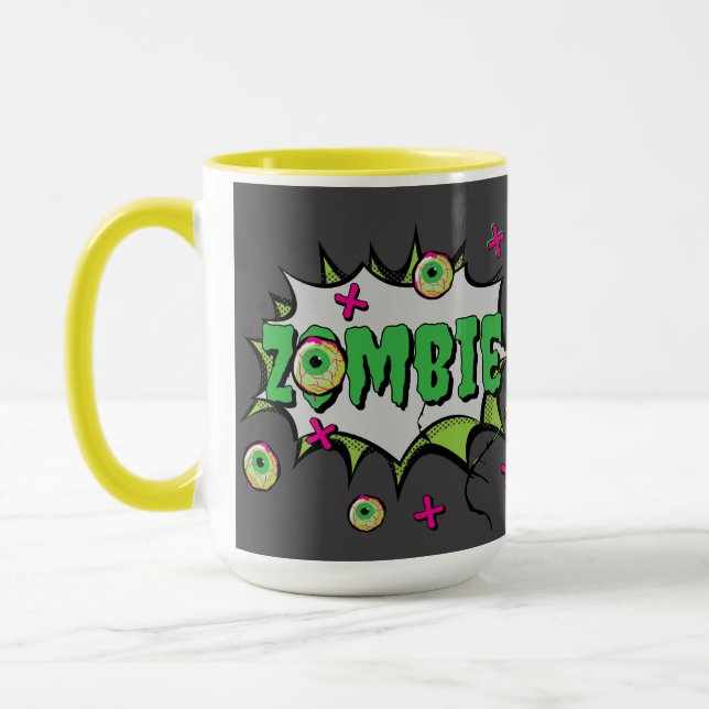 Caneca Zombie Pop Art Engraçado (Esquerda)
