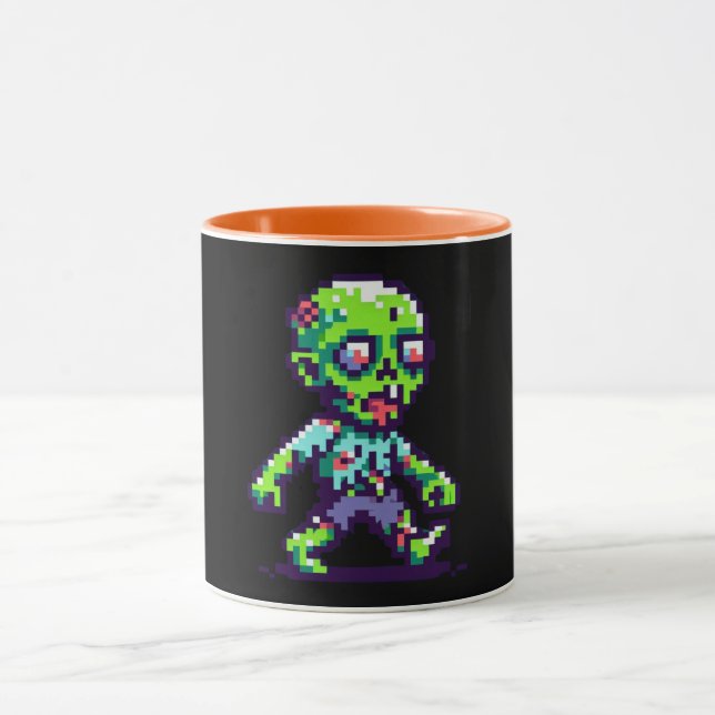 Caneca zumbi engraçado de Halloween em 8-bit (Centro)