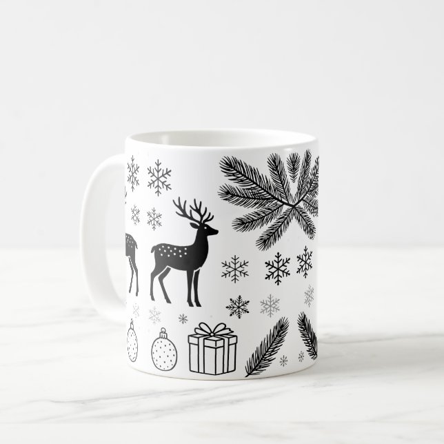 Canecas com Ilustração de Animais de Natal Fofos (Frente Esquerda)