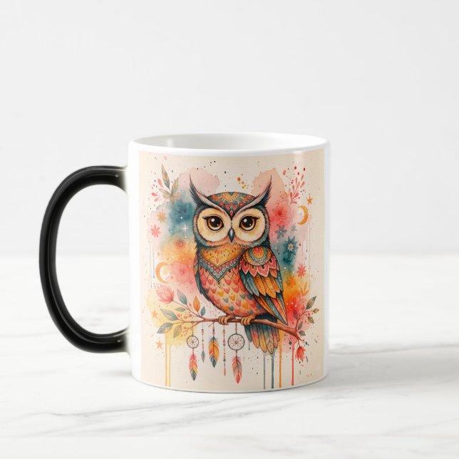 canecas de aguarela boho de coruja (Esquerda)
