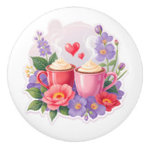 Canecas de Cacau do Dia dos Namorados com Flores e