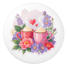 Canecas de Cacau do Dia dos Namorados com Flores e