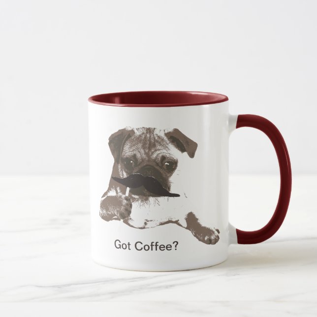 Canecas de café bonitos do Pug do bigode (Direita)