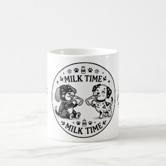 canecas de café BW tempo de leite de cachorrinhos