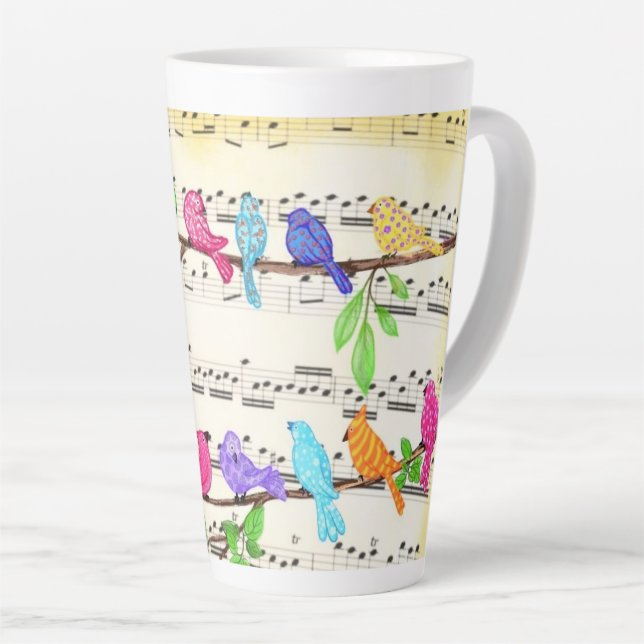 Canecas de Café com Pássaros Musicais Coloridos Fo (Ângulo direito)