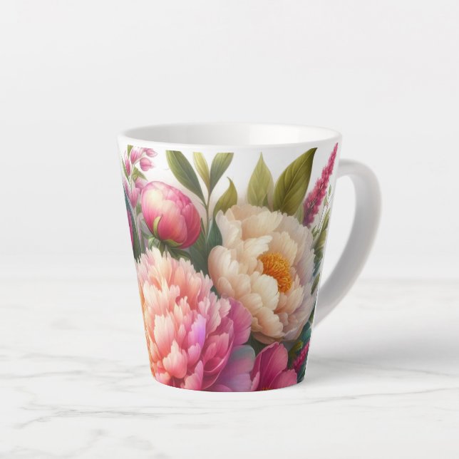Canecas de Café com Peônia Rosa Floral Peônia (Ângulo direito)