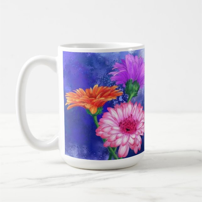 Canecas De Café Com Pintura De Gerberas De Três Co (Esquerda)
