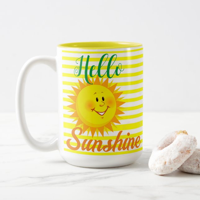 Canecas de Café e Chá, Olá Sunshine Faixas de Sol  (Com Donut)
