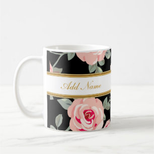 Canecas de café elegantes do monograma da flora