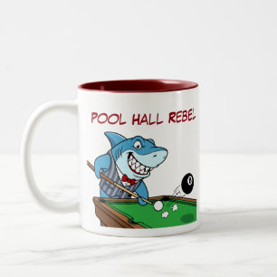 Canecas de café engraçadas de bilhar tubarão rebel